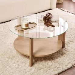 Couchtisch Clara - 100% TEMPERED GLASS - Saphireiche - 40 x 75 x 75 cm
