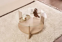 Couchtisch Clara - 100% TEMPERED GLASS - Saphireiche - 40 x 75 x 75 cm