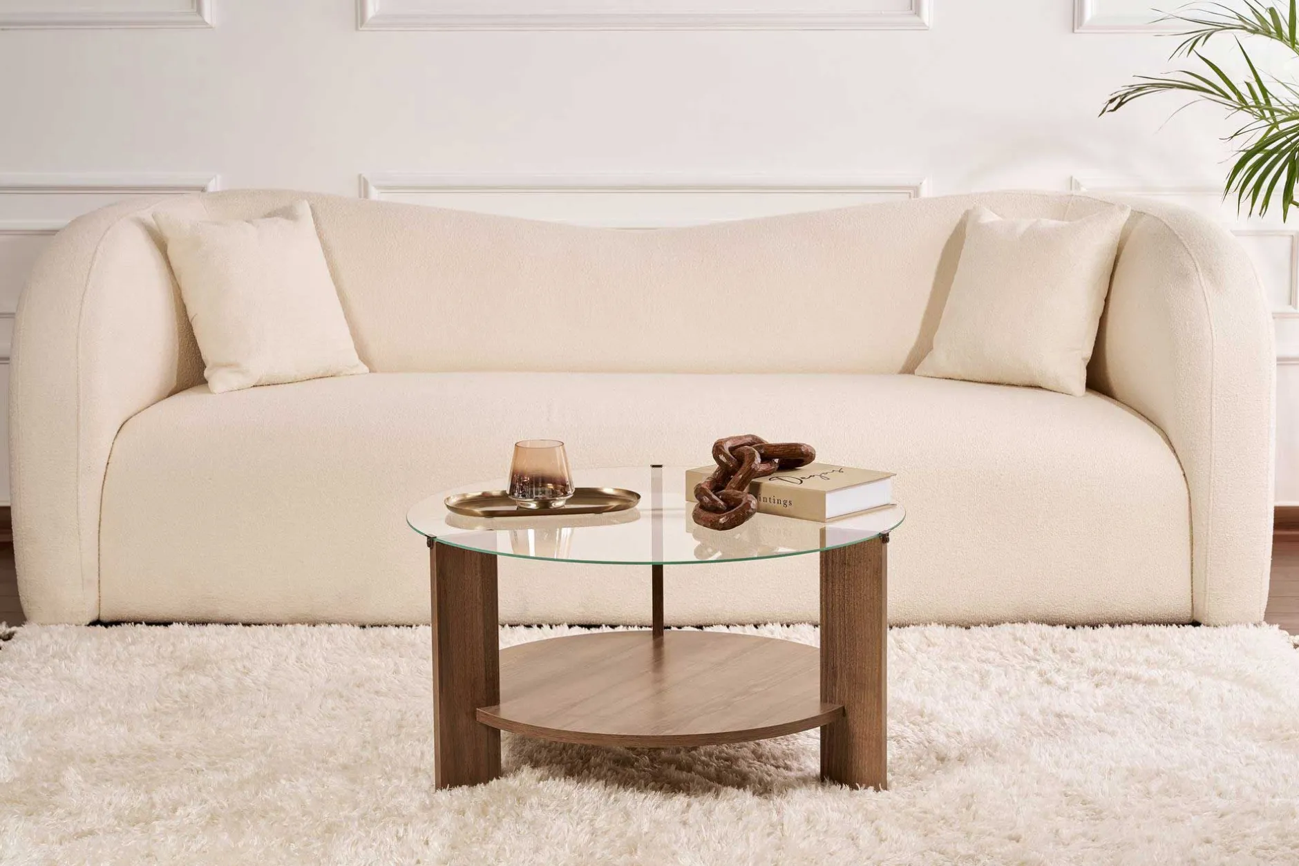 Couchtisch Clara - 100% TEMPERED GLASS - Walnuss - 40 x 75 x 75 cm