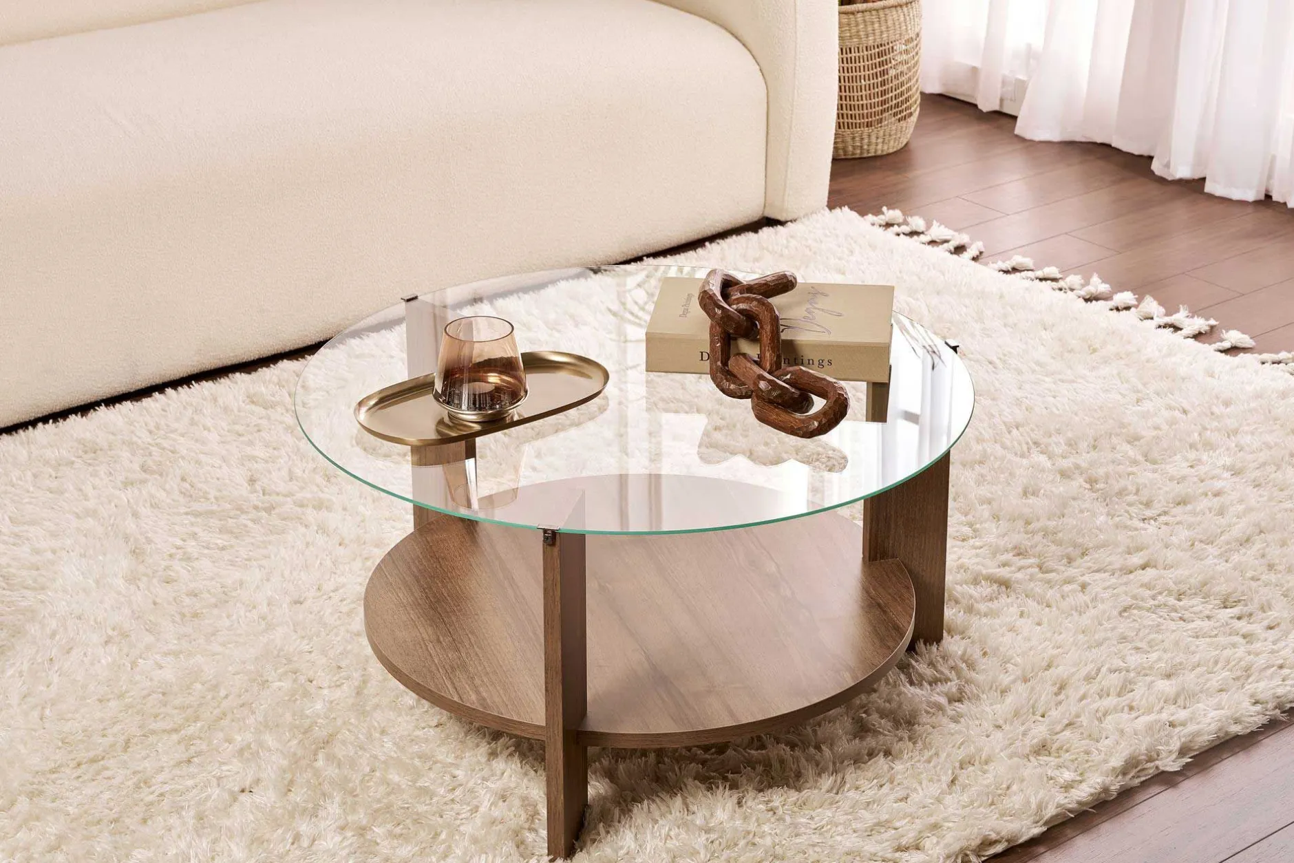Couchtisch Clara - 100% TEMPERED GLASS - Walnuss - 40 x 75 x 75 cm
