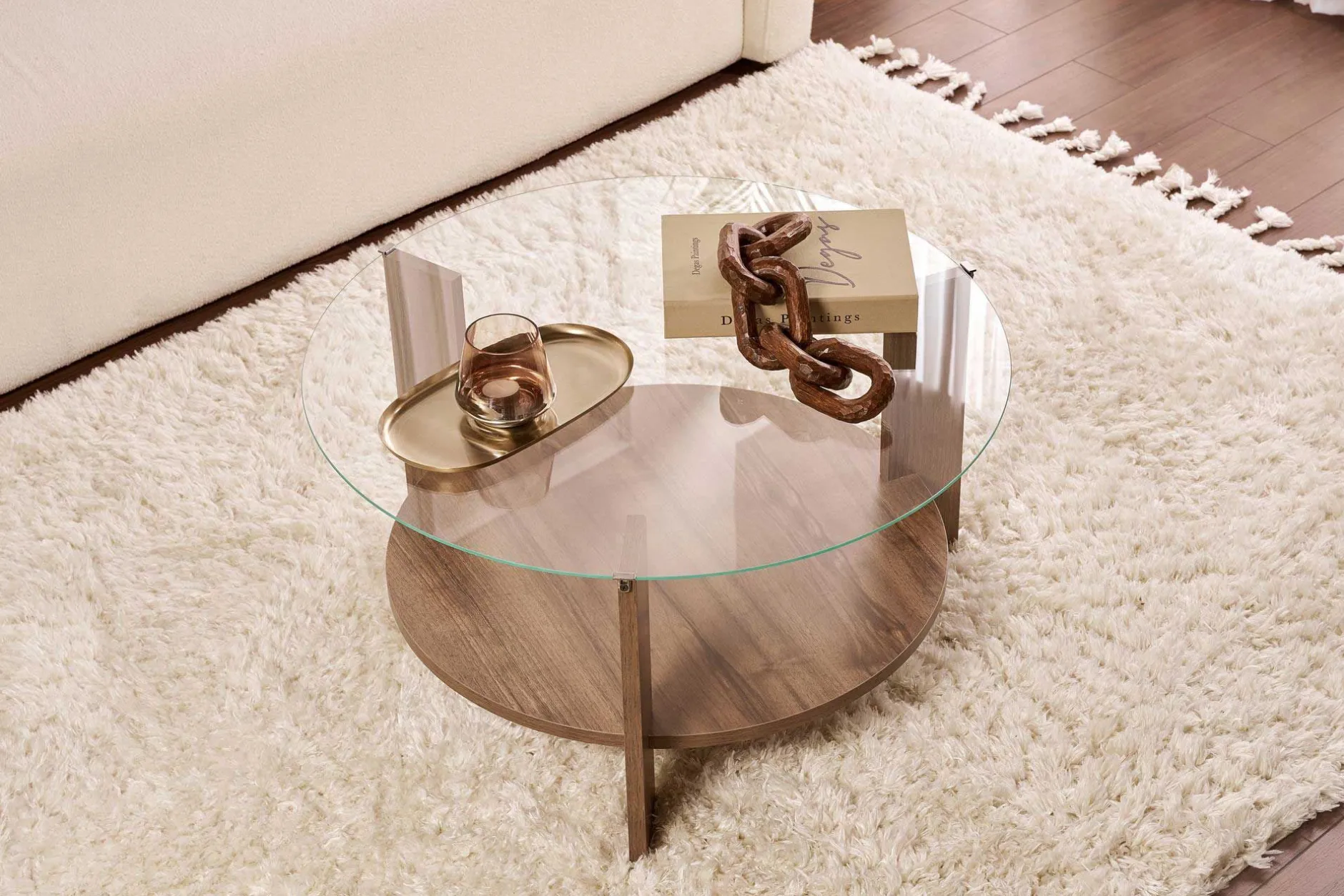 Couchtisch Clara - 100% TEMPERED GLASS - Walnuss - 40 x 75 x 75 cm