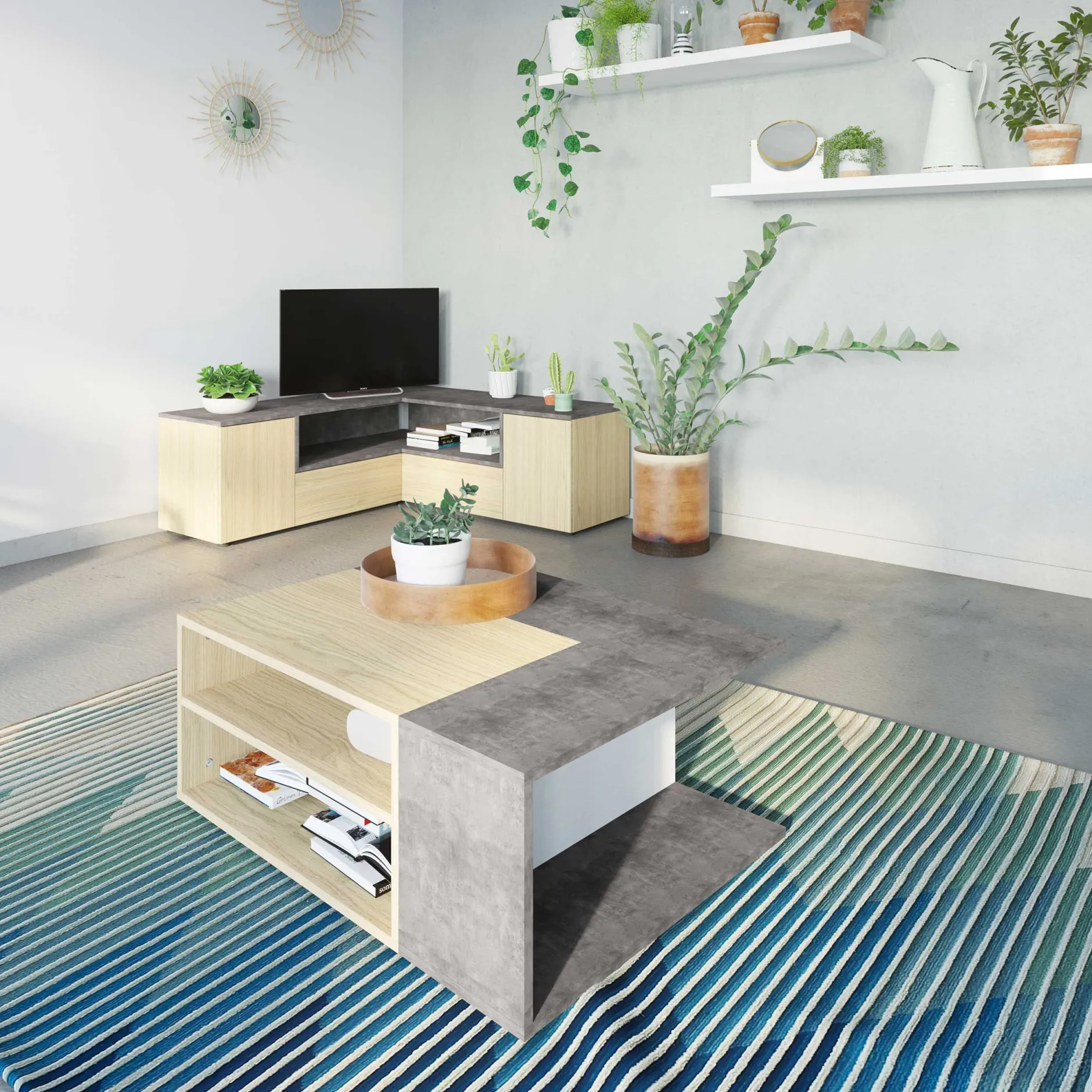 Couchtisch Cleo - Beton/Eiche