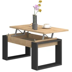 Couchtisch Cosmit 90x52 cm mir ausziehbarer Tischplatte - beige/ schwarz