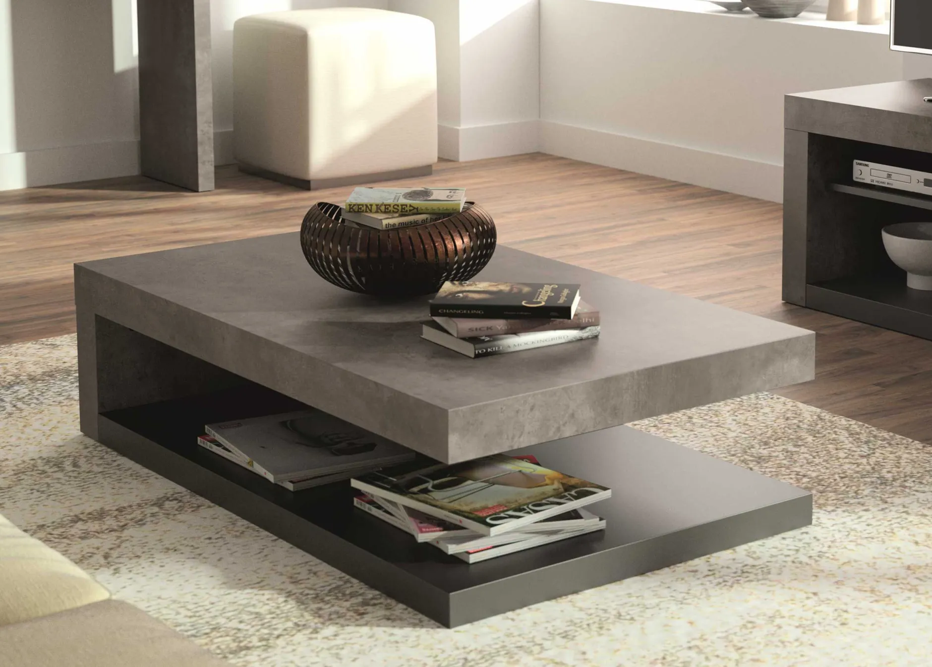 Couchtisch Delta mit Stauraum - Betonoptik