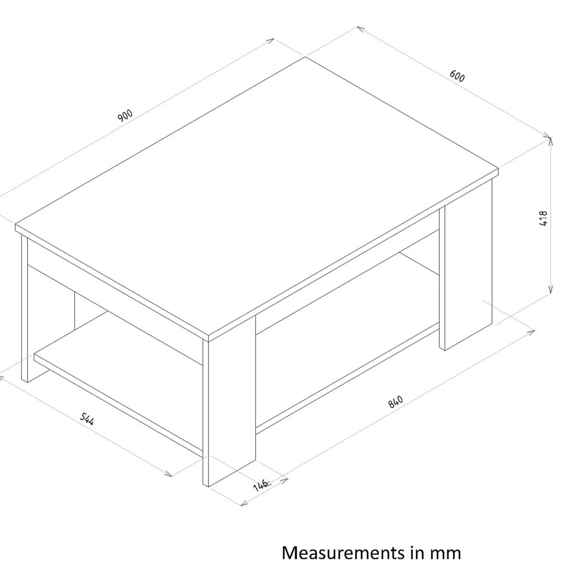 Couchtisch Dima - 90x60x42cm - Eiche Dekor/Weiß