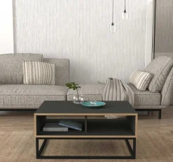 Couchtisch Dolores - 90x60x42cm - mit Ablage - Anthrazit/Eiche Dekor