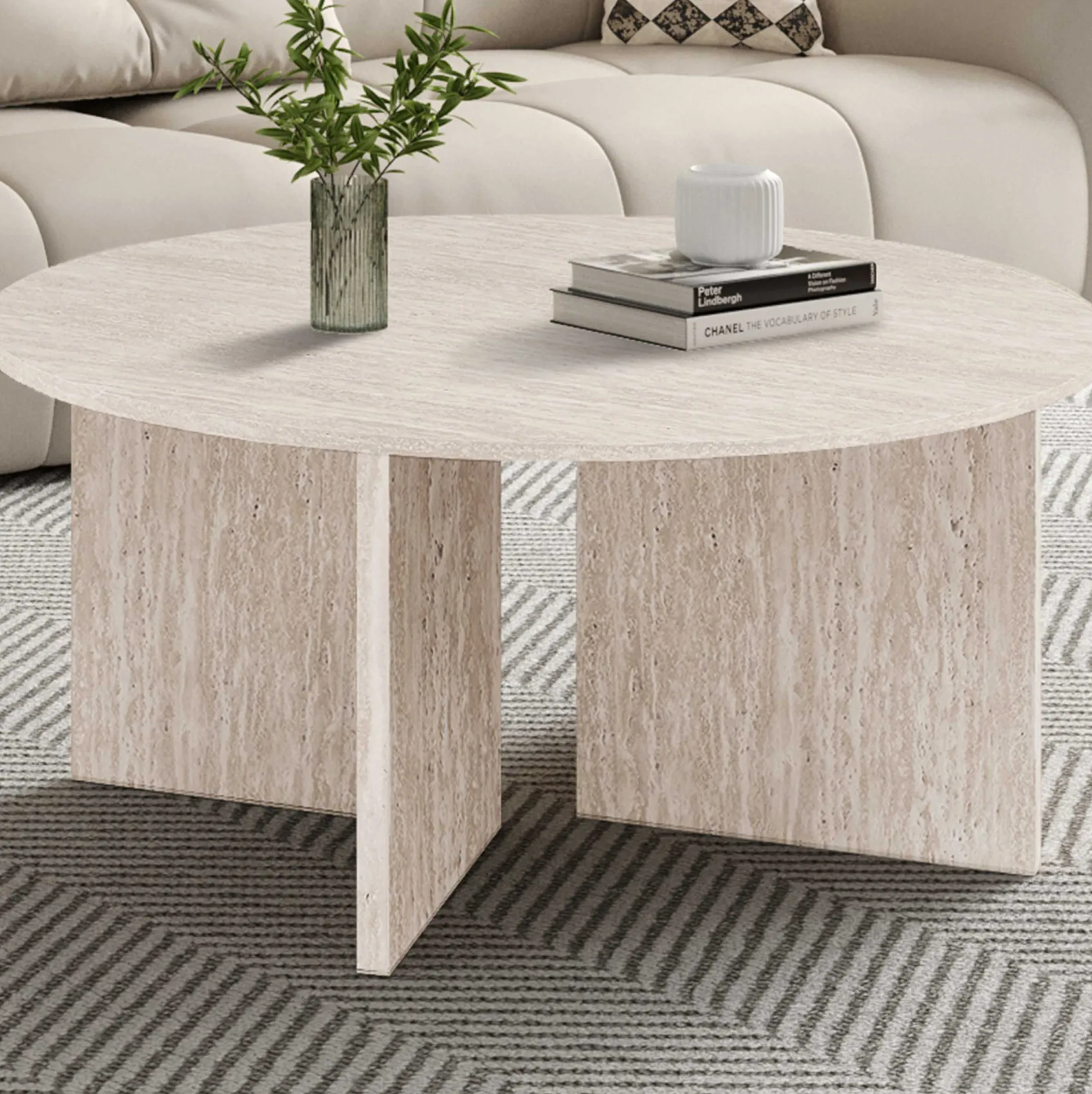 Couchtisch Drasir - Ø90x42cm - beige Travertin