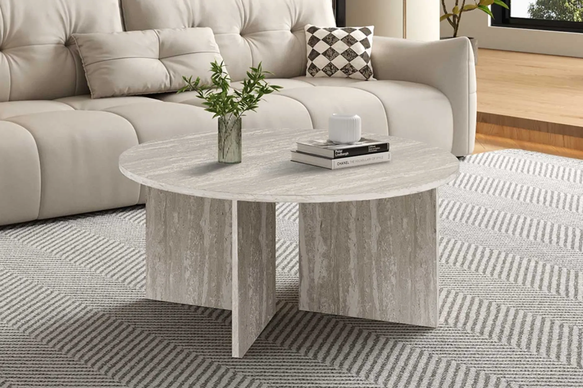 Couchtisch Drasir - Ø90x42cm - Travertin grau