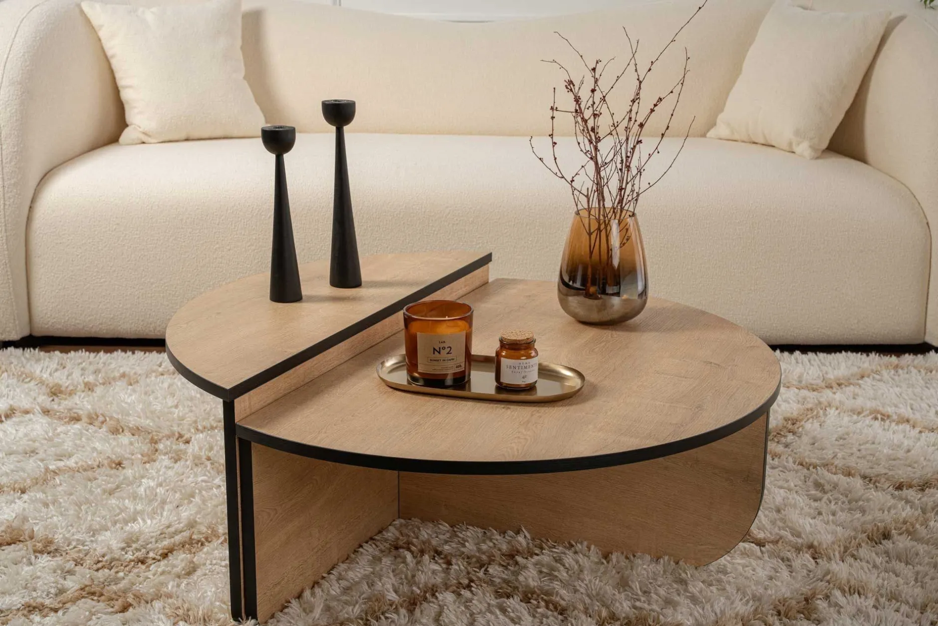 Couchtische Orion - 60x90x30cm - 2er Set - Eiche Dekor/schwarz