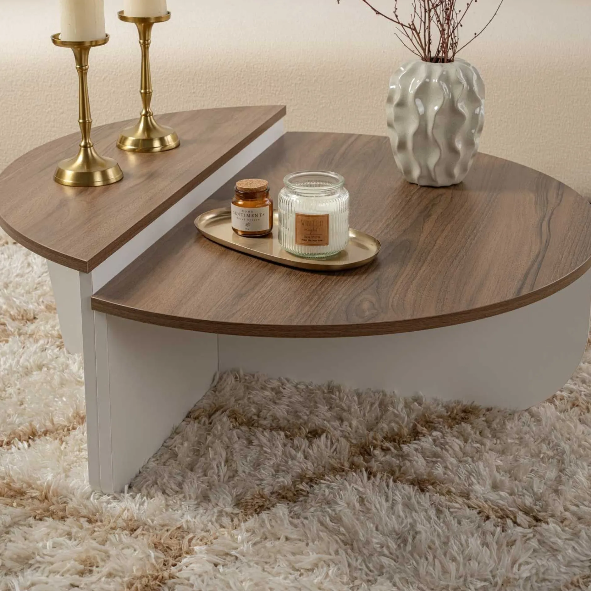 Couchtische Orion - 60x90x30cm - 2er Set - Walnuss/Weiß