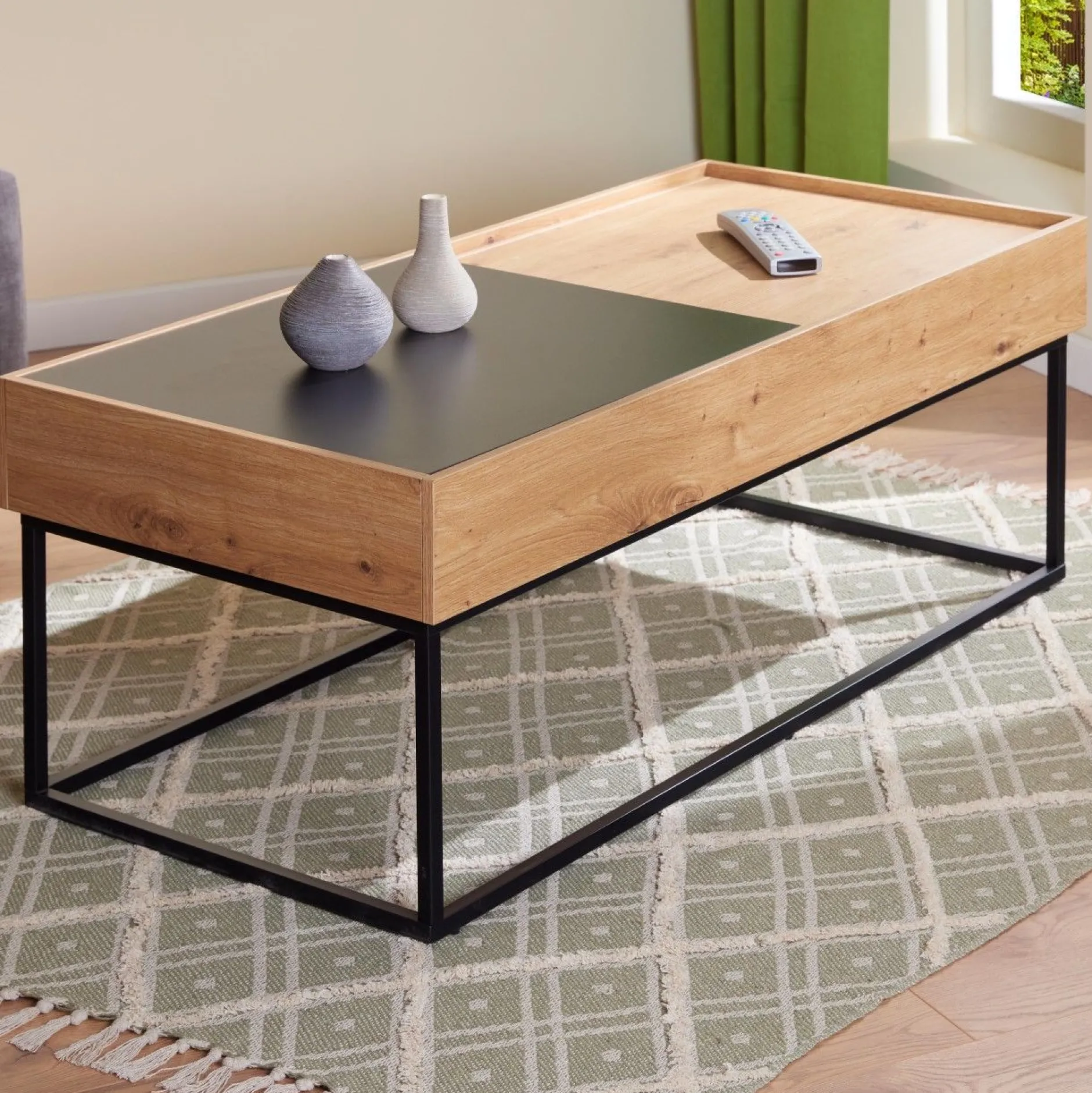 Couchtisch Filora | 110 x 50 x 40 cm | 2 Ablagefächer | Farbe: Eiche