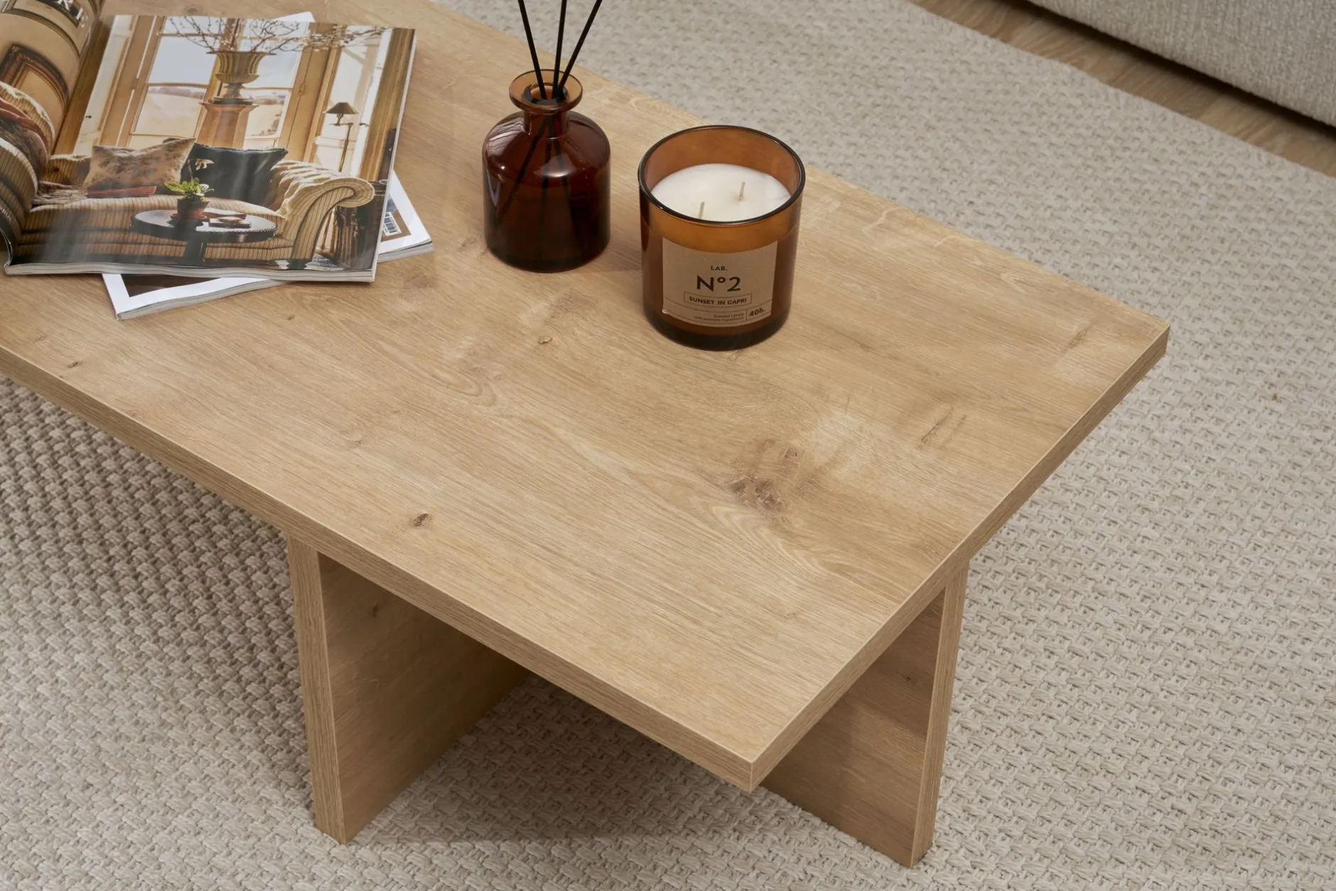 Couchtisch Harbor - 100% MELAMINE - Saphireiche - 30 x 45 x 120 cm