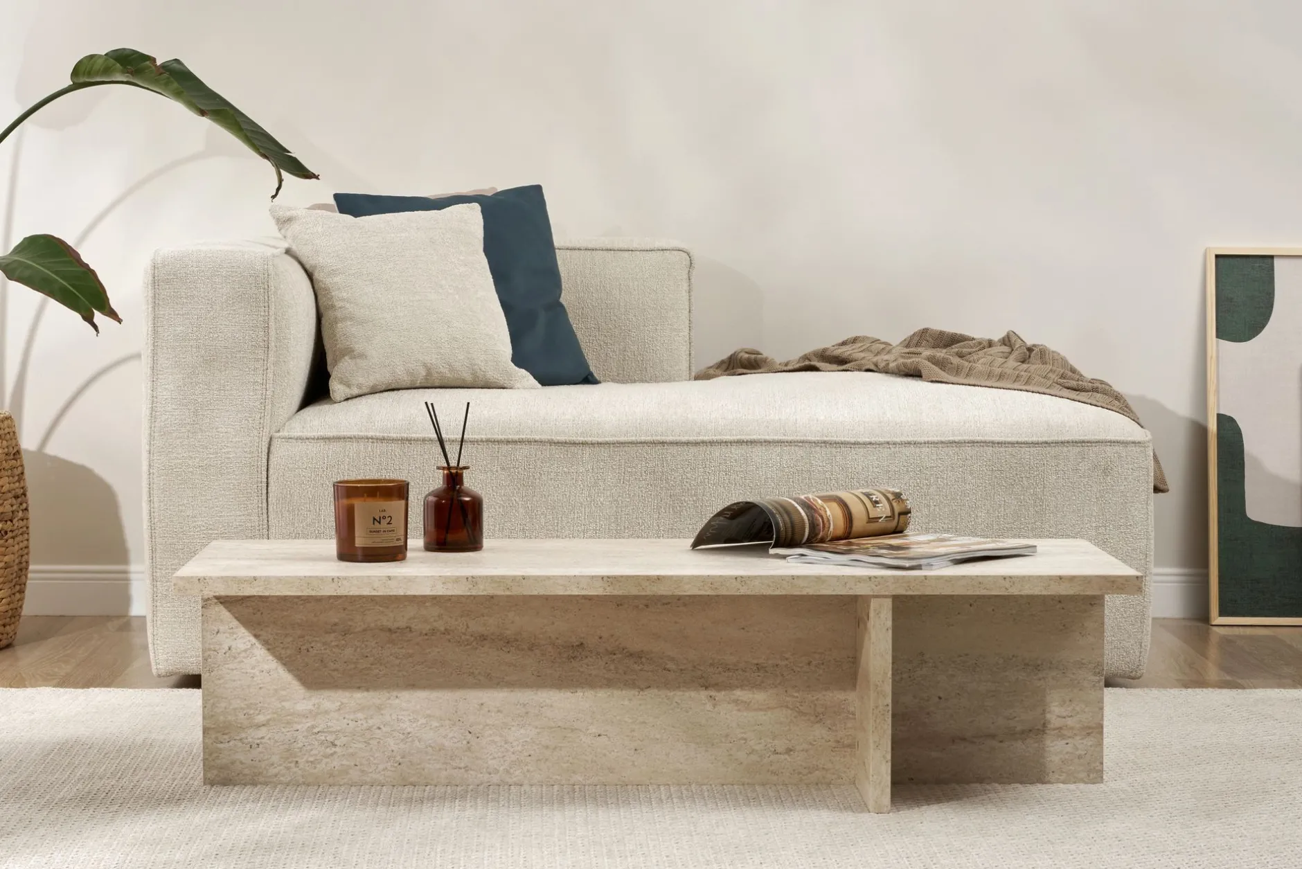Couchtisch Harbor - 100% MELAMINE - Travertin - 30 x 45 x 120 cm