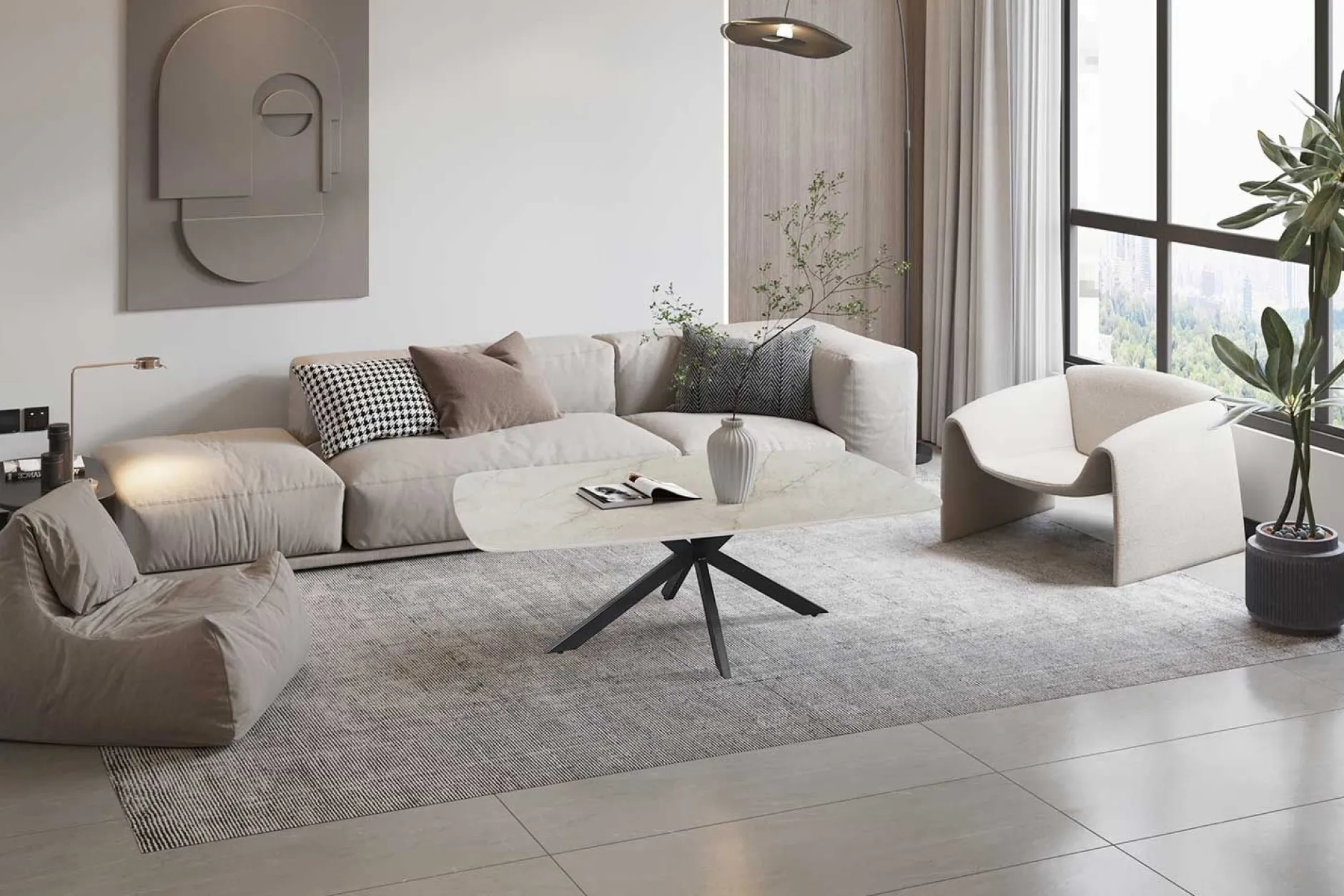 Couchtisch Helios - 130x70x45cm - Dänisch oval - beige Marmor