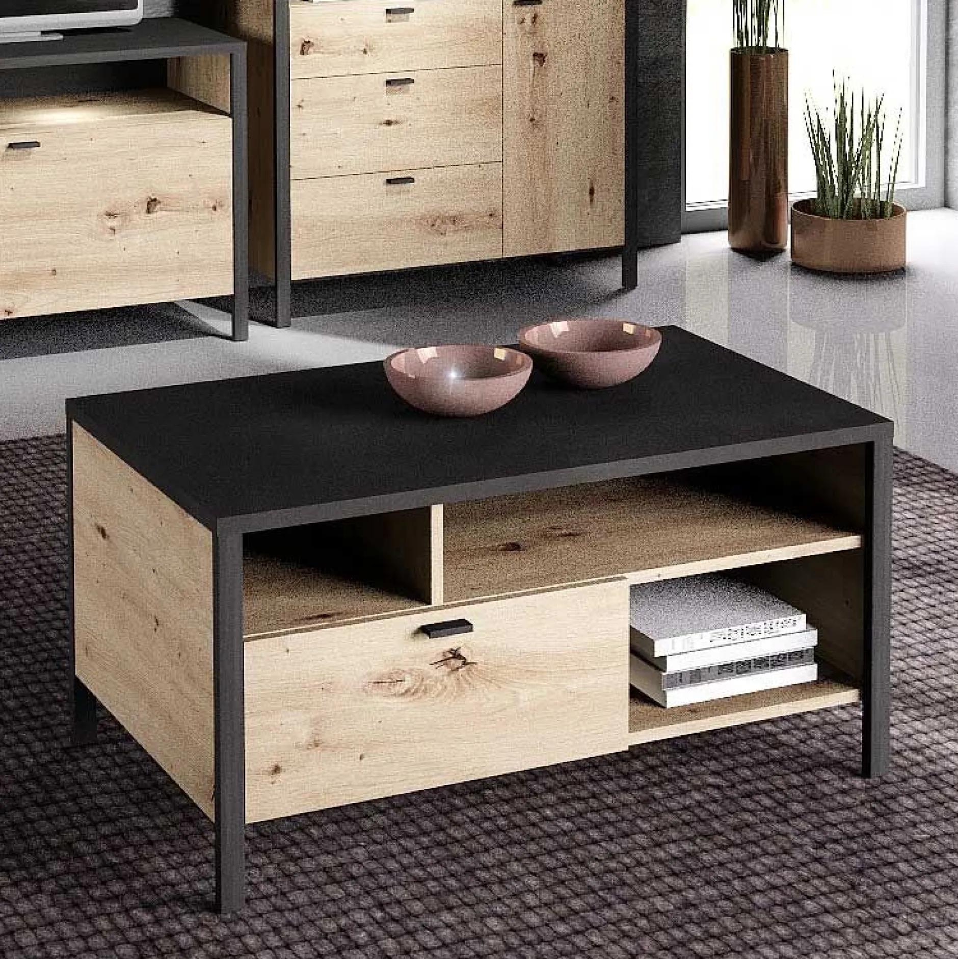Couchtisch In-Loft 95x59 industriell - Eiche alt
