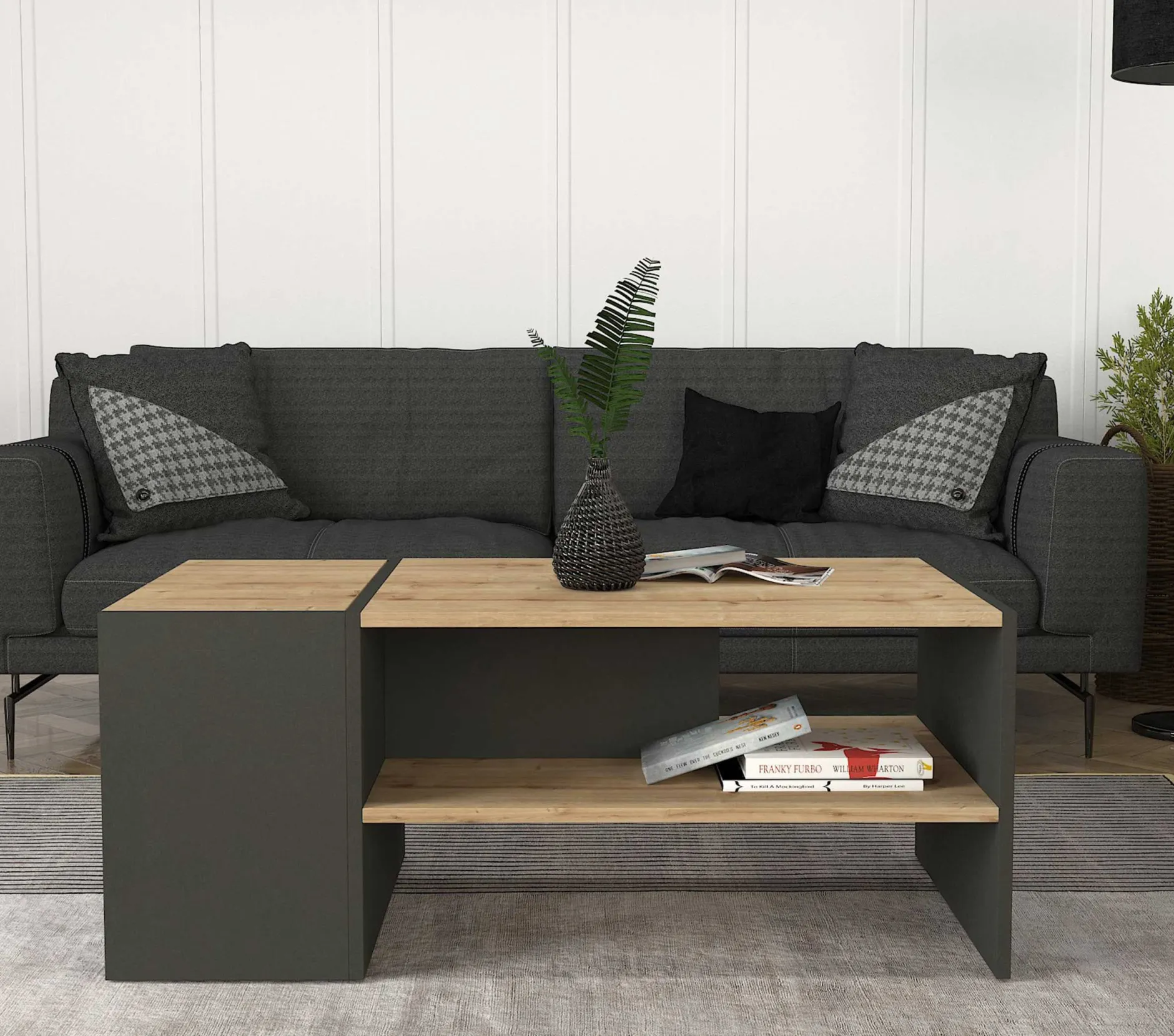 Couchtisch Izia - 110x60x45cm - Anthrazit/Eiche Dekor