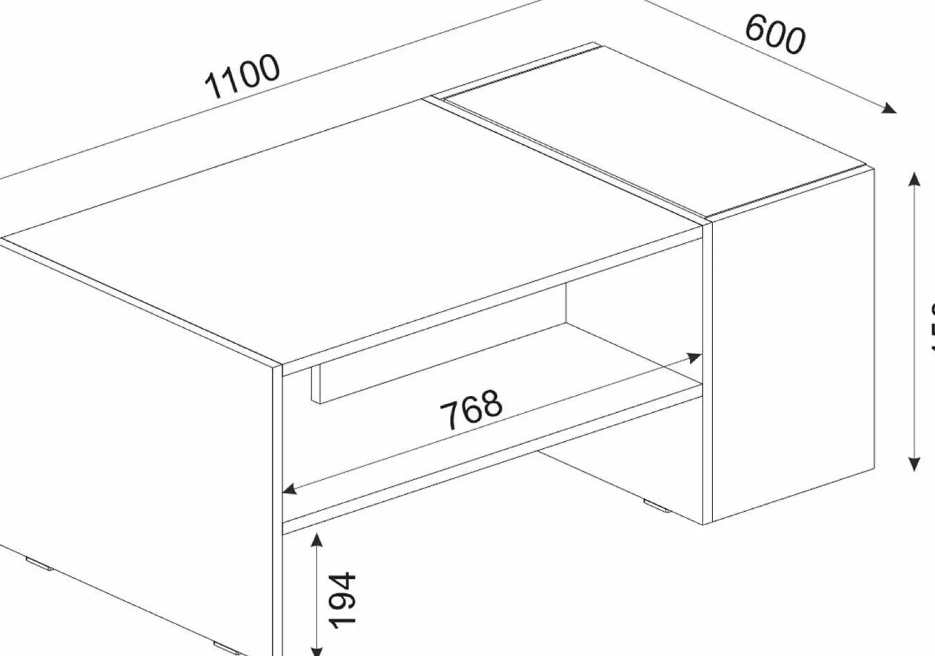 Couchtisch Izia - 110x60x45cm - Anthrazit/Eiche Dekor
