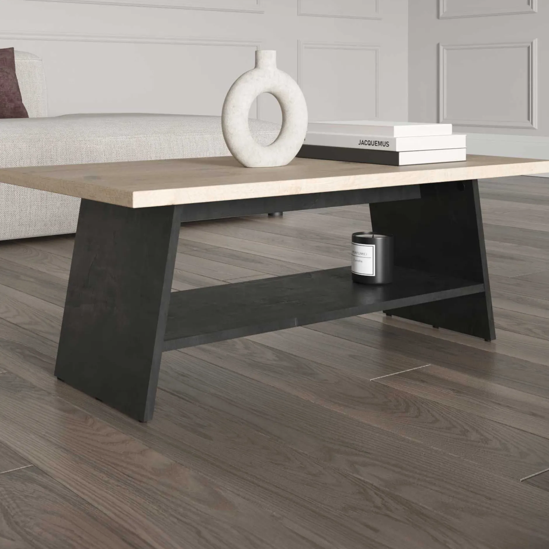 Couchtisch Jacynthe - 91x45x34cm - Eiche Dekor/Betonoptik