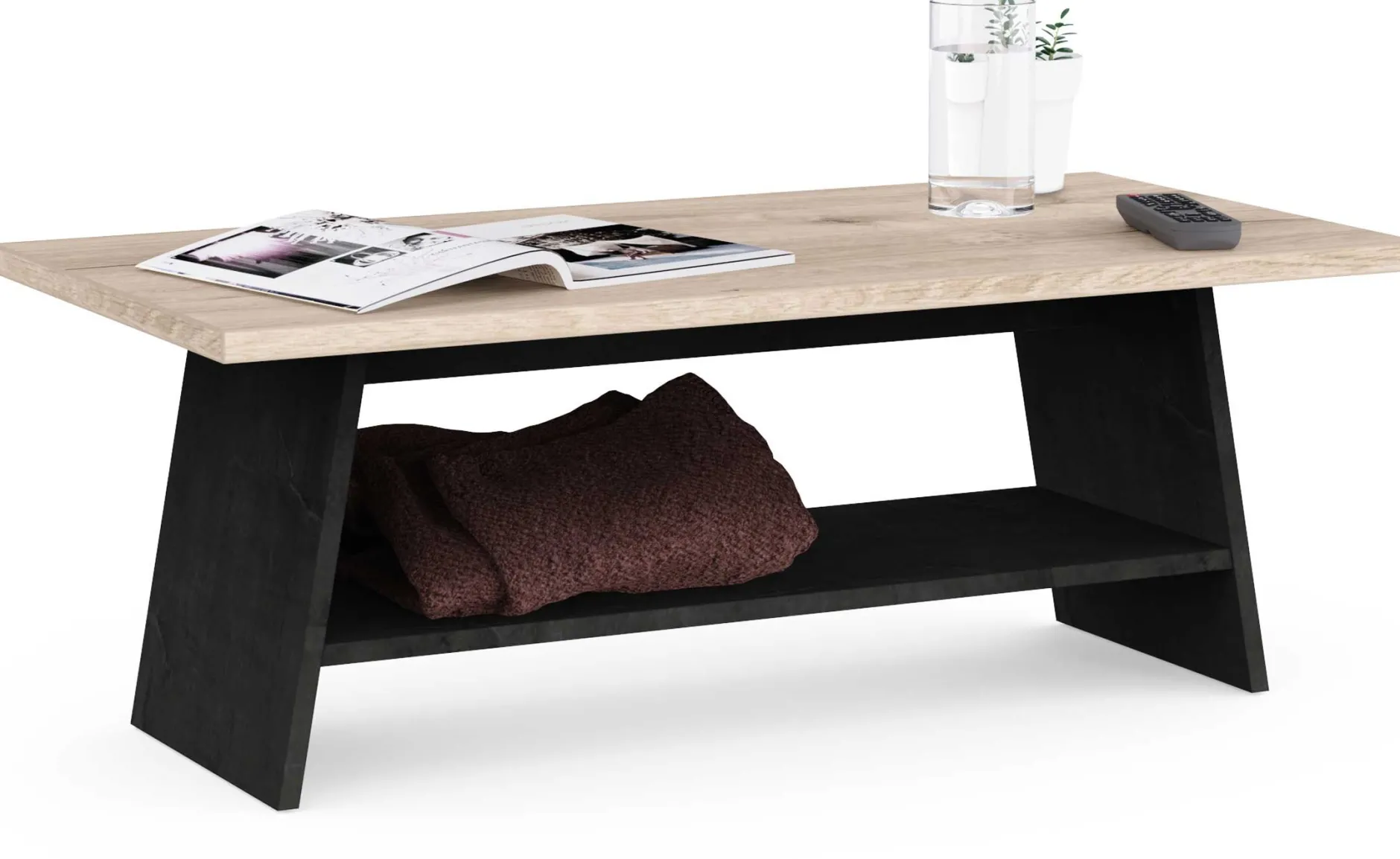 Couchtisch Jacynthe - 91x45x34cm - Eiche Dekor/Betonoptik