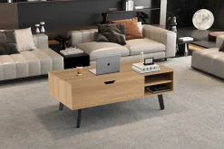 Couchtisch Justine - 120x60x45cm - verstellbar - mit Ablage - Eiche Dekor