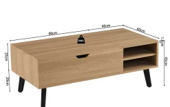 Couchtisch Justine - 120x60x45cm - verstellbar - mit Ablage - Eiche Dekor