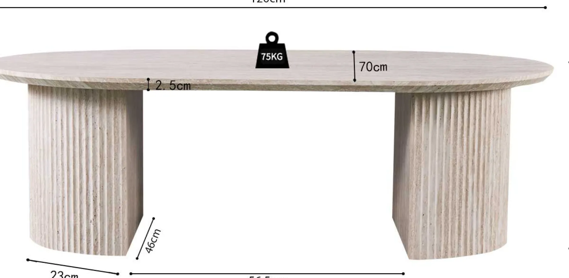 Couchtisch Lagos - 120x70x38cm - Travertin