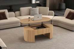Couchtisch Lagos - 120x70x45cm - verstellbar - mit Ablage - Eiche Dekor