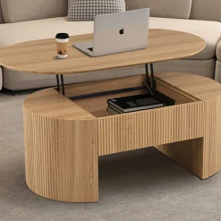 Couchtisch Lagos - 120x70x45cm - verstellbar - mit Ablage - Eiche Dekor