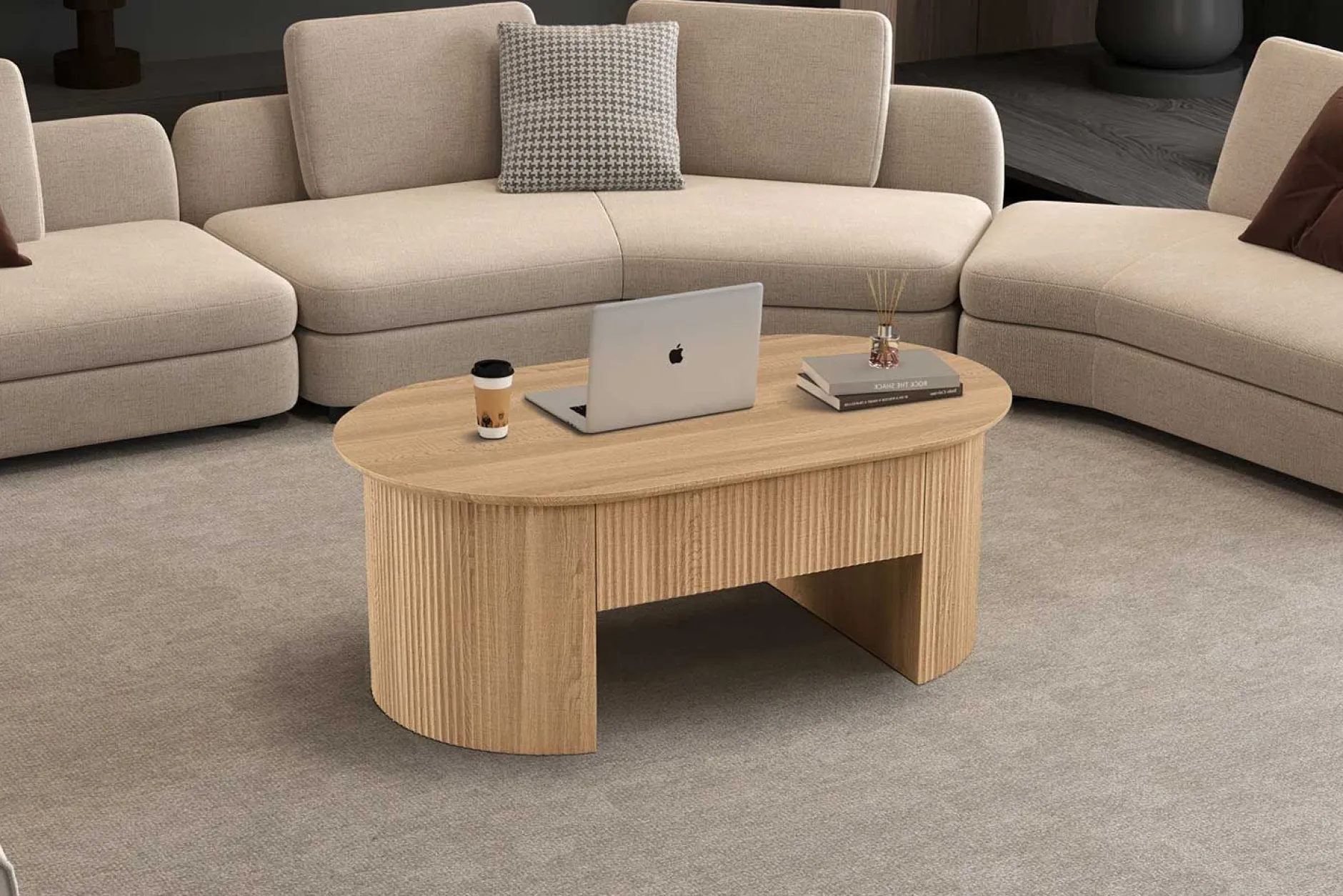 Couchtisch Lagos - 120x70x45cm - verstellbar - mit Ablage - Eiche Dekor