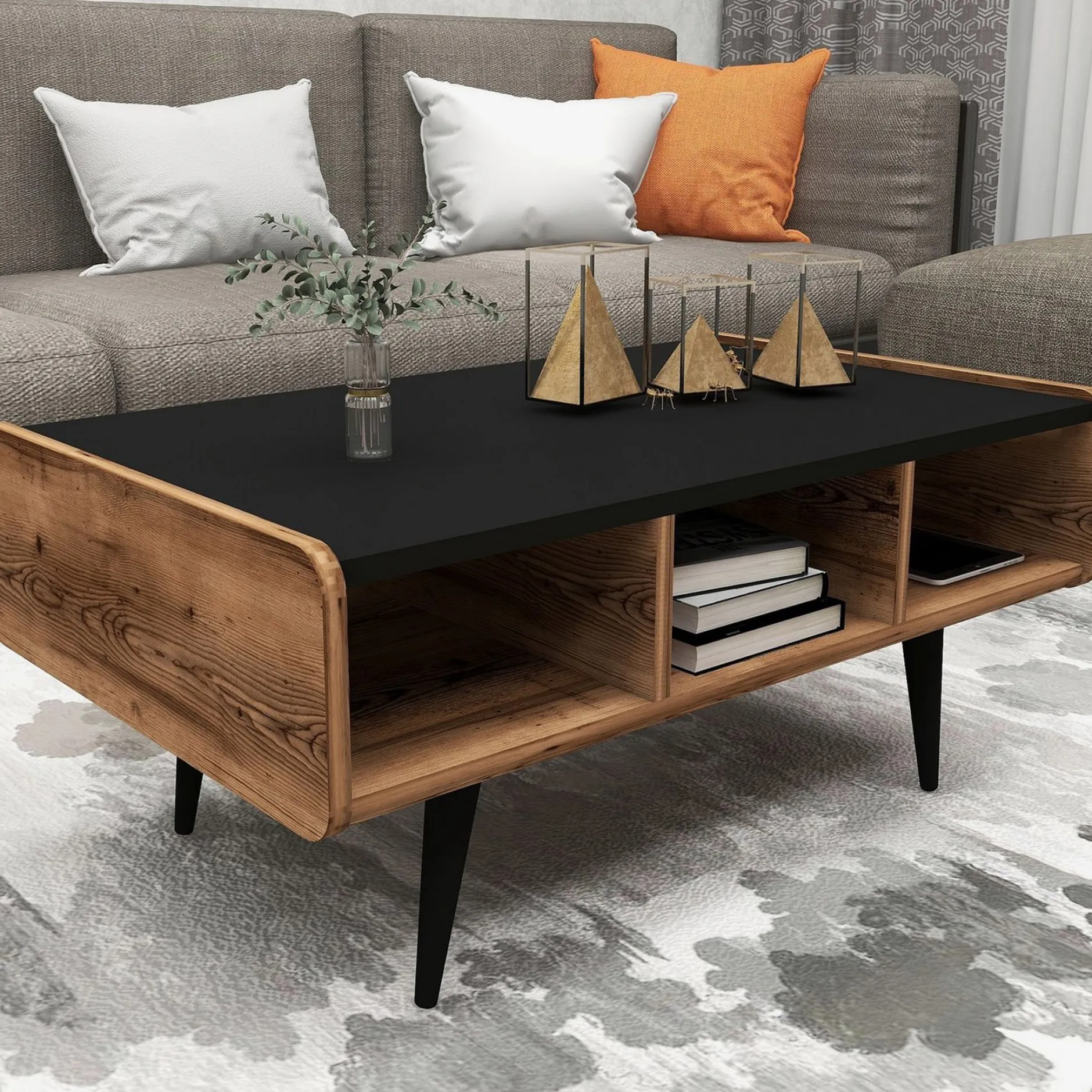 Couchtisch Line - 100% MELAMINE - Heller Nussbaum - 90 x 40 x 56 cm