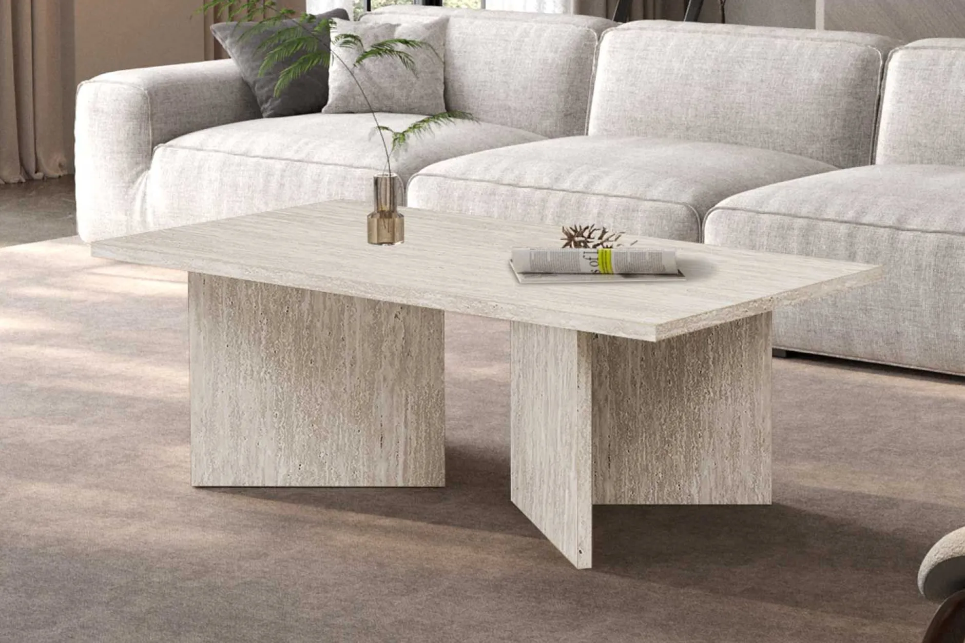 Couchtisch Litar - 125x65x42cm - beige Travertin