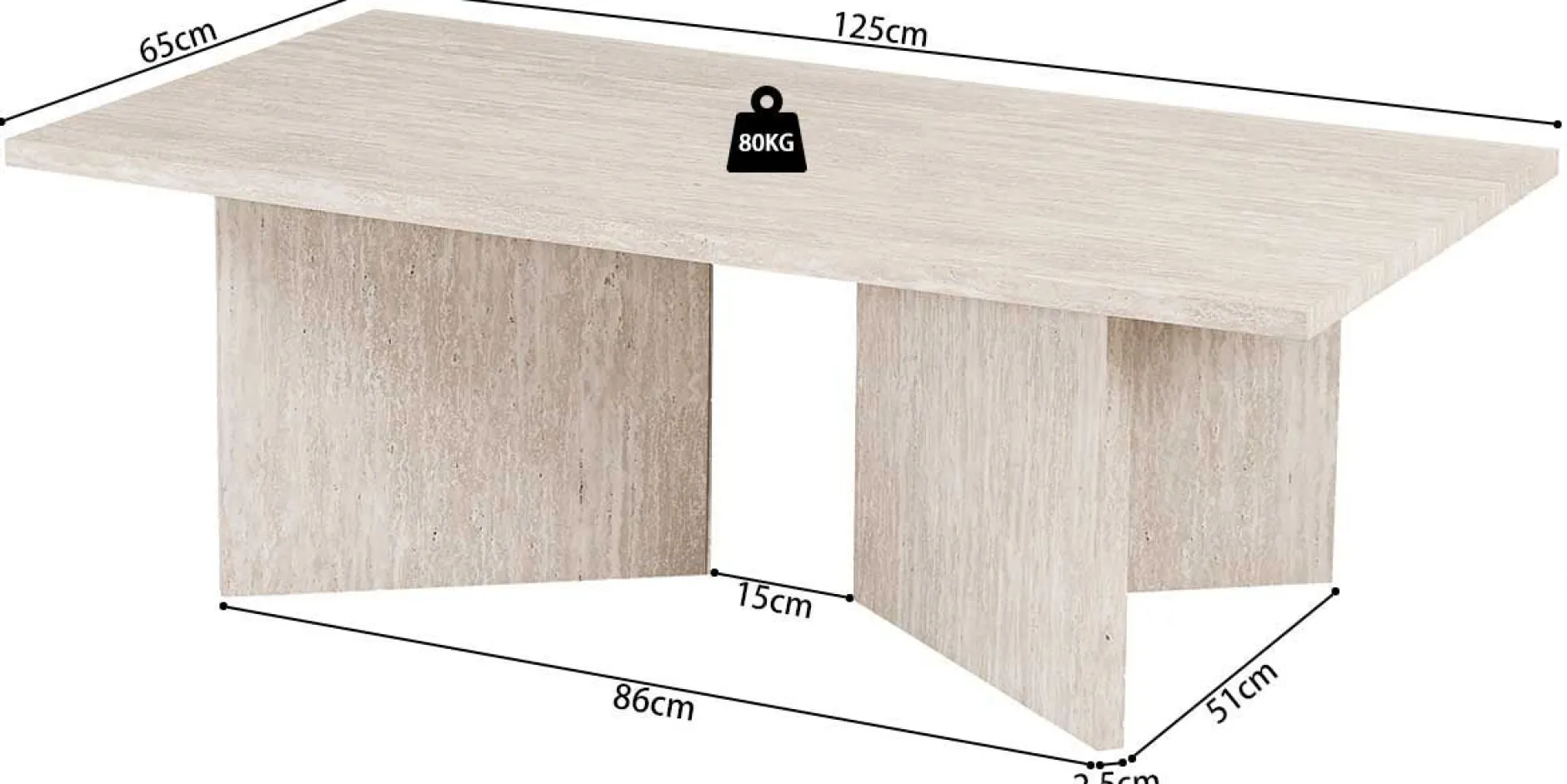 Couchtisch Litar - 125x65x42cm - beige Travertin