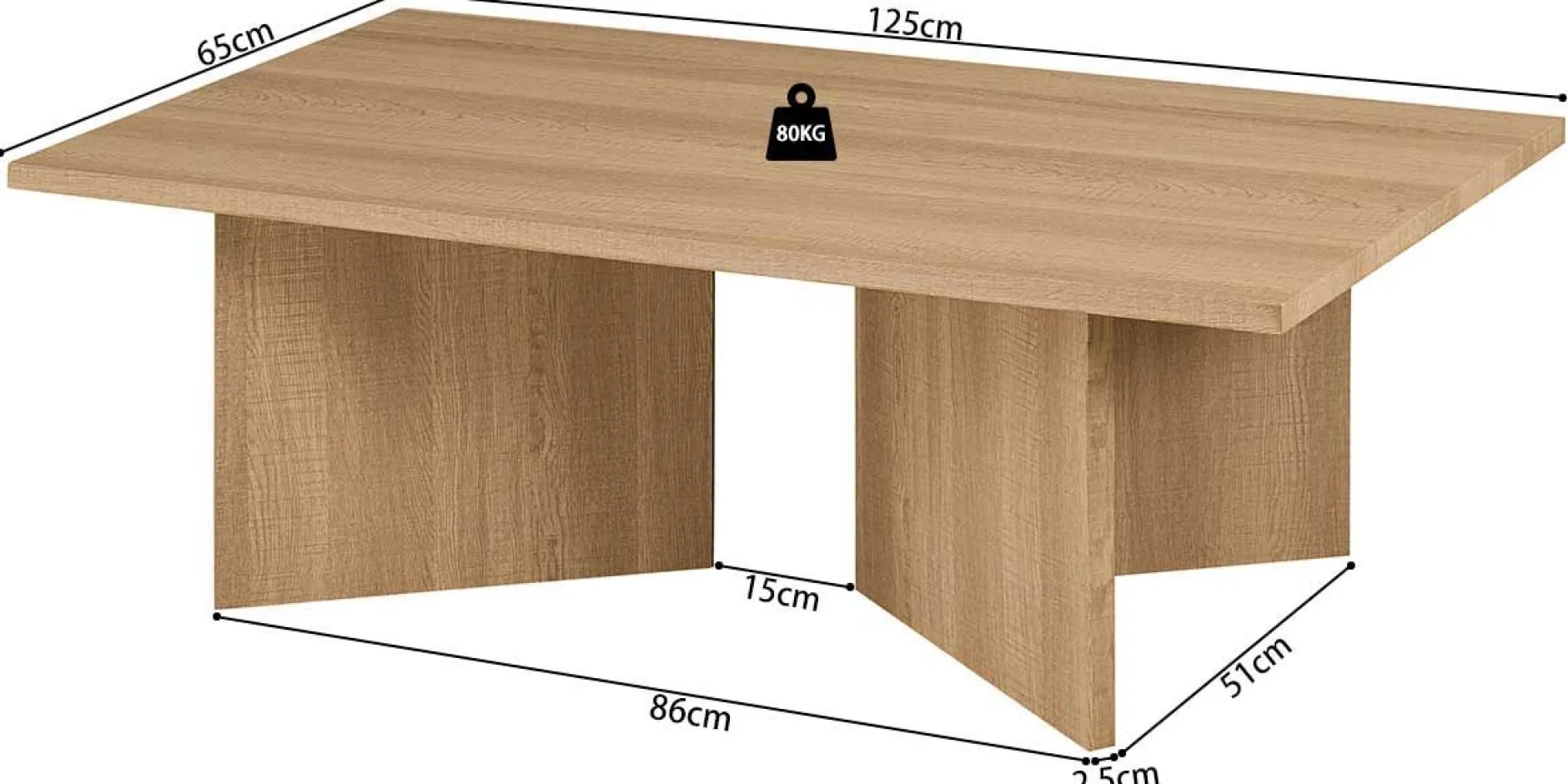 Couchtisch Litar - 125x65x42cm - Eiche Dekor