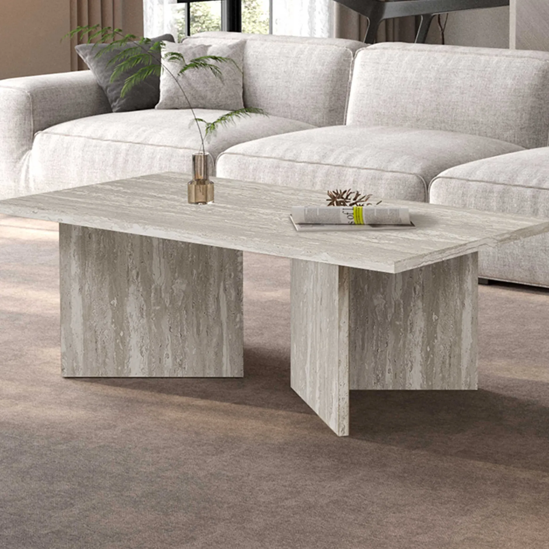 Couchtisch Litar - 125x65x42cm - Travertin grau