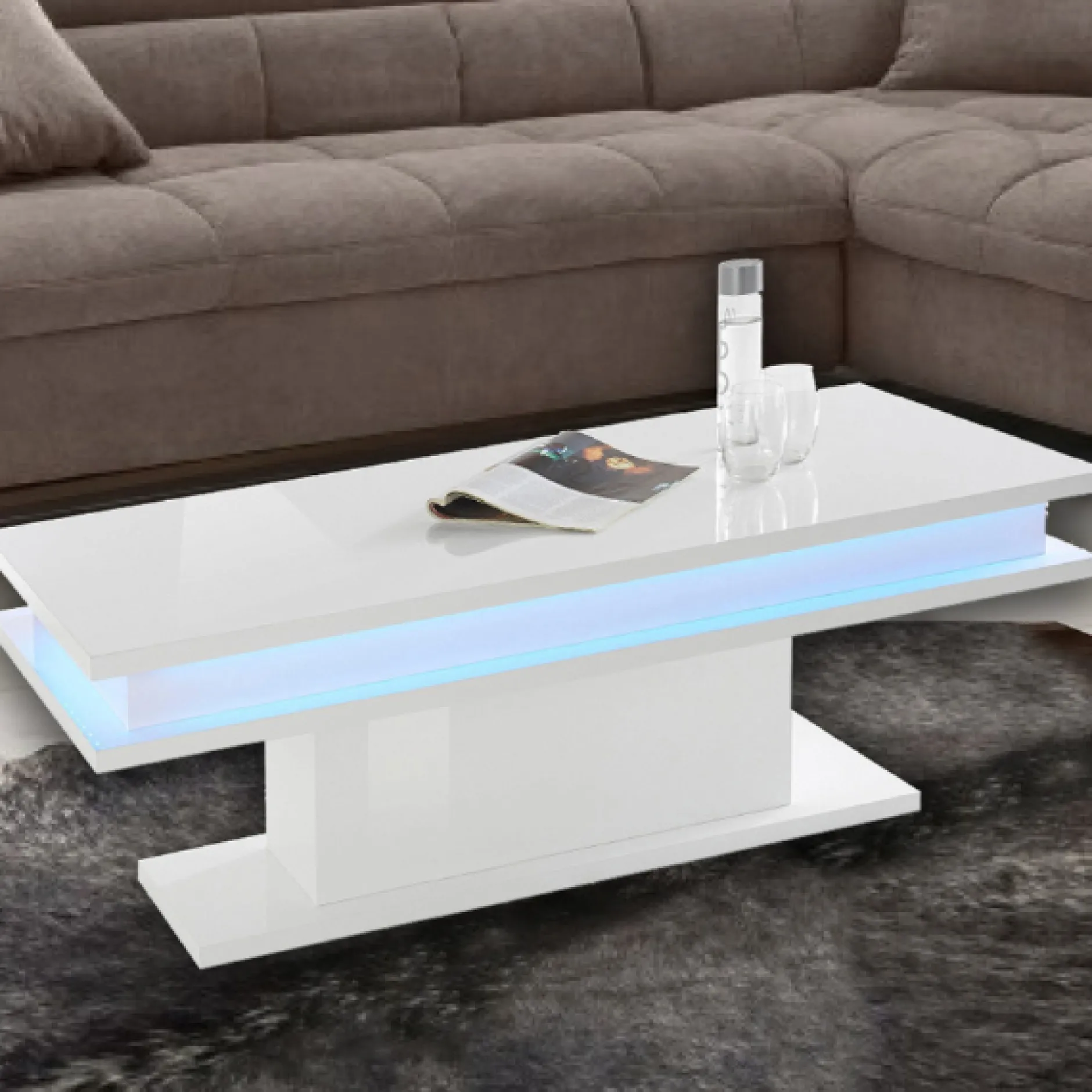 Couchtisch Little Big | Inklusive Beleuchtung | 100 x 55 x 42 cm | High Gloss White