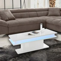 Couchtisch Little Big | Inklusive Beleuchtung | 100 x 55 x 42 cm | High Gloss White