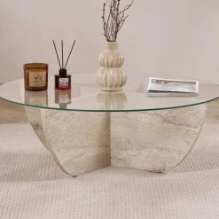 Couchtisch Liya - 100% TEMPERED GLASS - Travertin - 30 x 90 x 90 cm