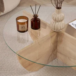 Couchtisch Liya - 100% TEMPERED GLASS - Saphireiche - 30 x 90 x 90 cm
