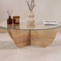 Couchtisch Liya - 100% TEMPERED GLASS - Saphireiche - 30 x 90 x 90 cm