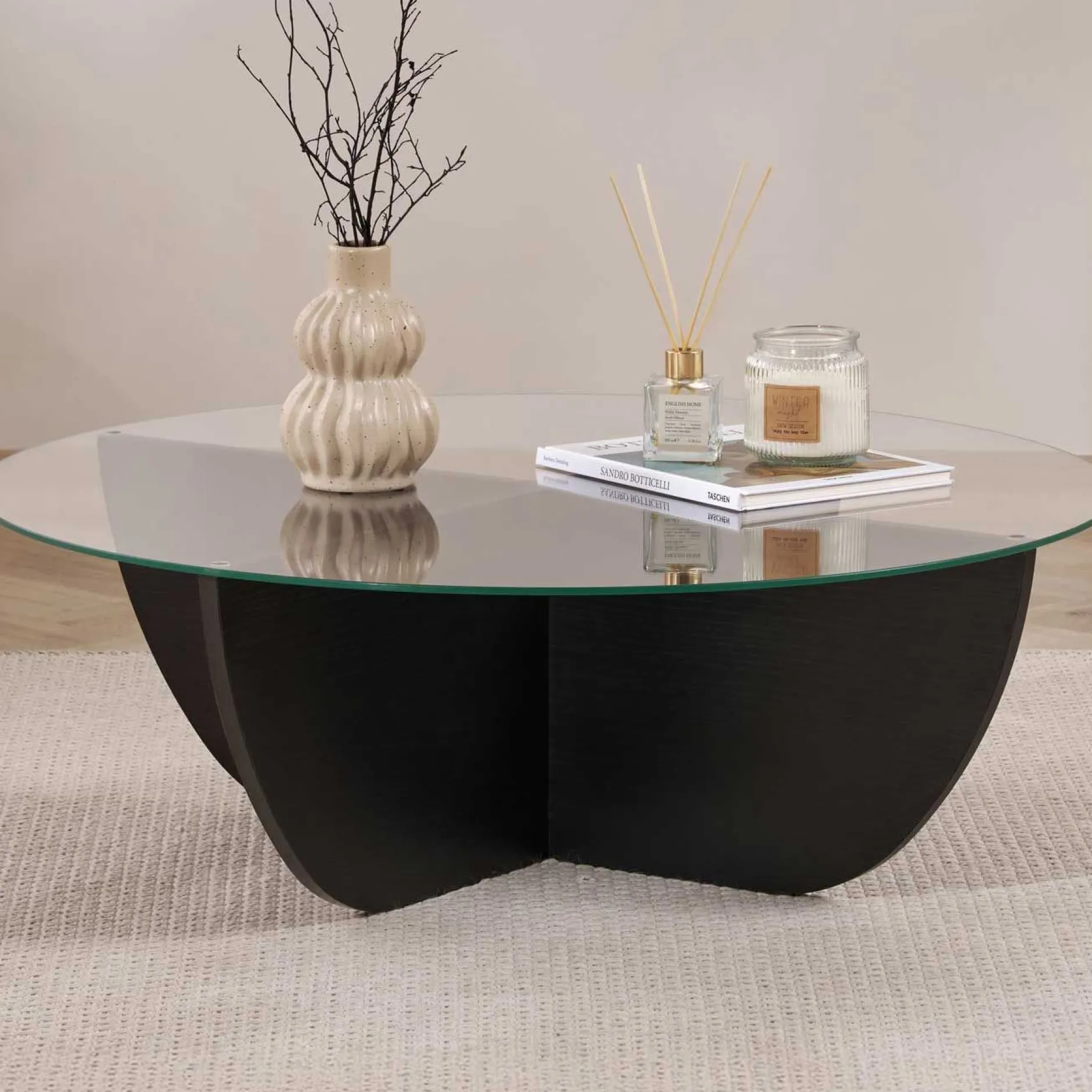 Couchtisch Liya - 100% TEMPERED GLASS - Holzschwarz - 30 x 90 x 90 cm