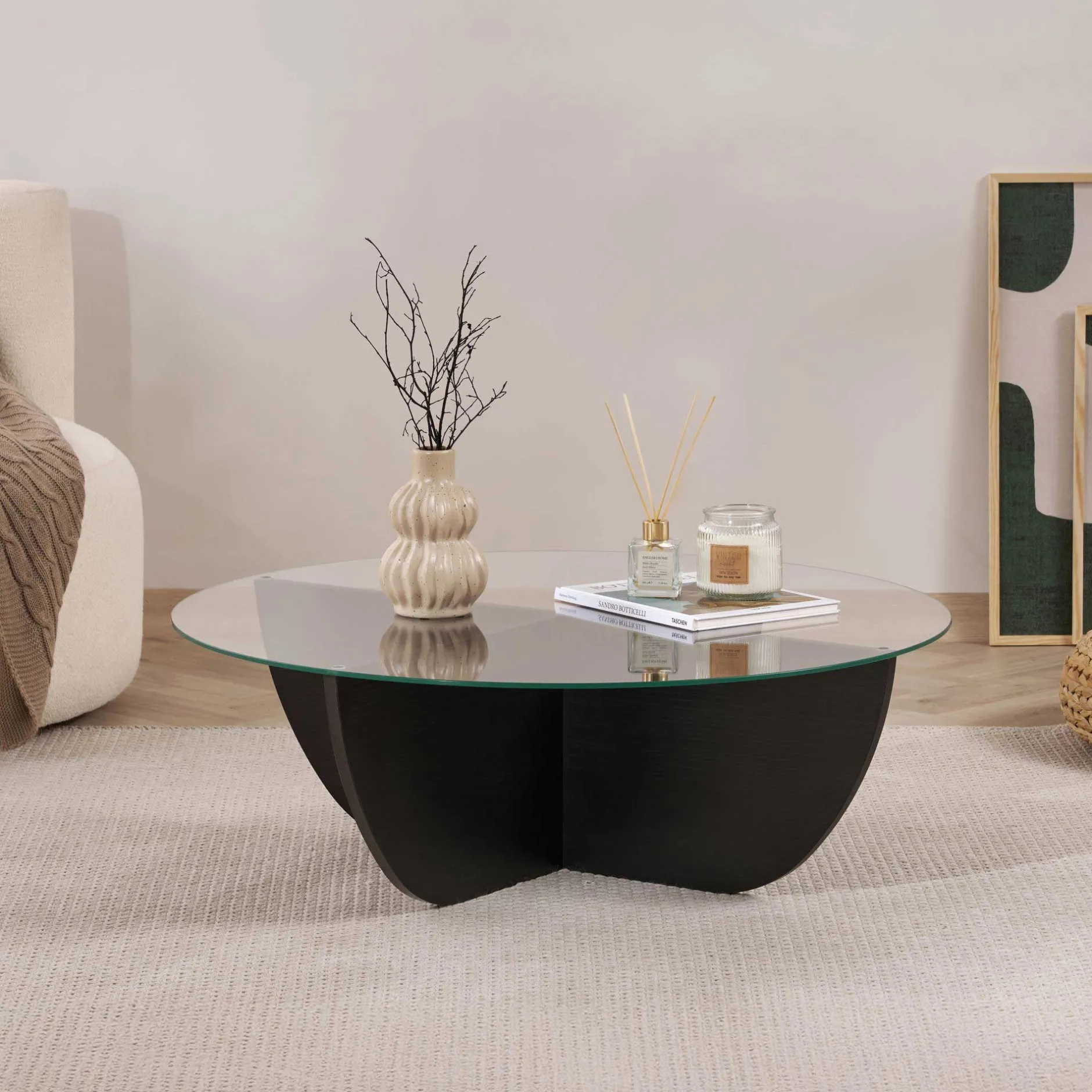 Couchtisch Liya - 100% TEMPERED GLASS - Holzschwarz - 30 x 90 x 90 cm