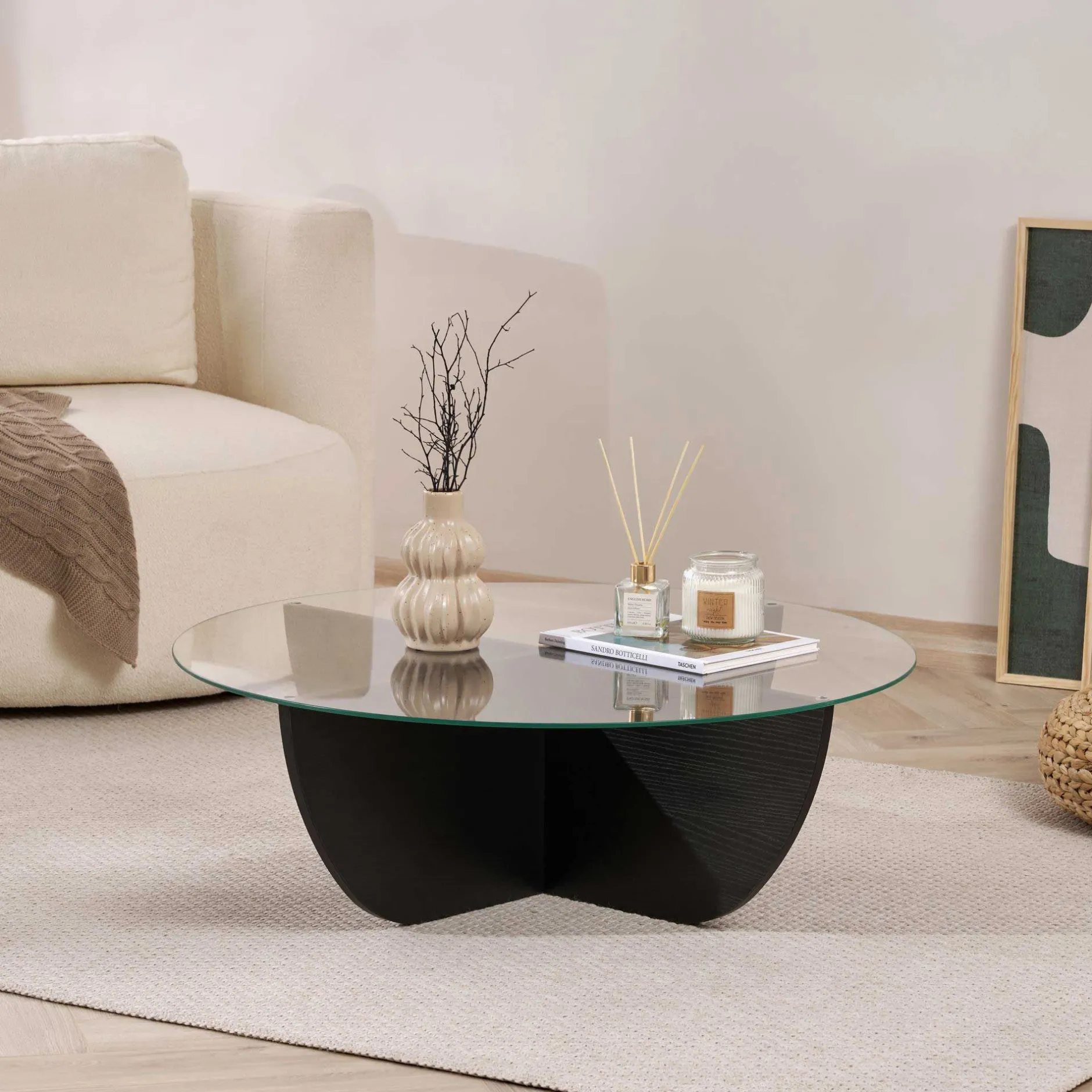 Couchtisch Liya - 100% TEMPERED GLASS - Holzschwarz - 30 x 90 x 90 cm