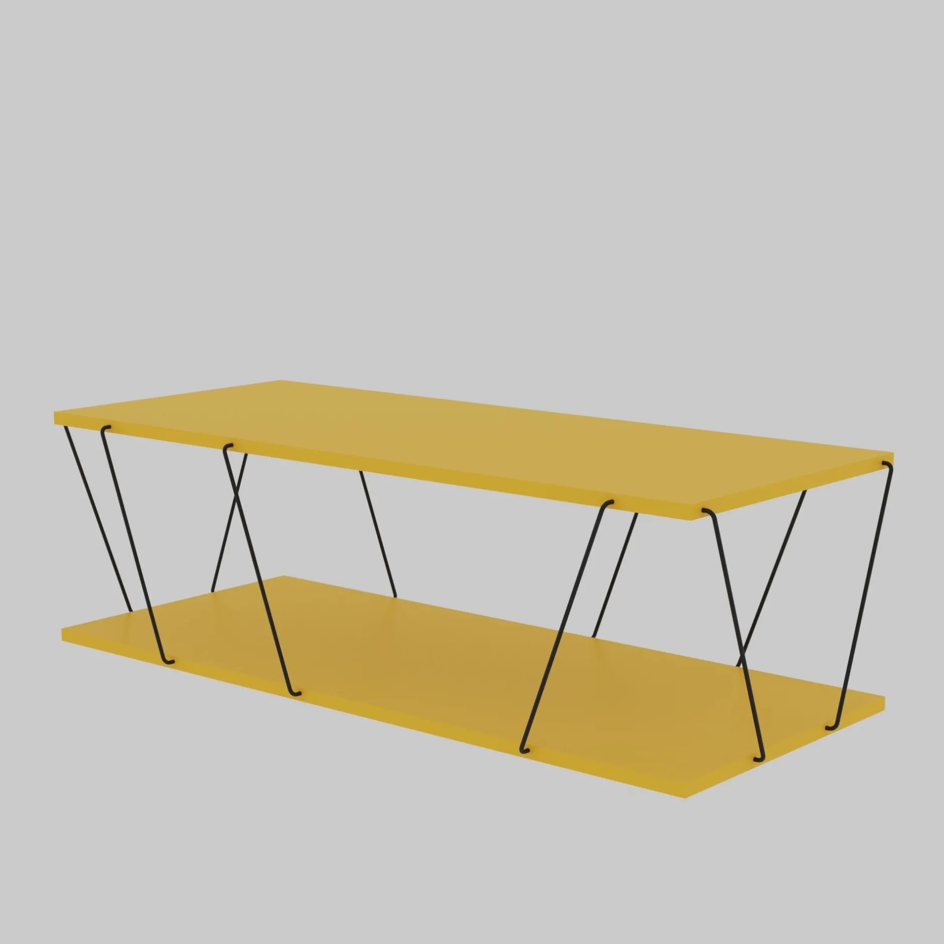 Couchtisch | 100% Melaminbeschichtung | Metallgestell | 120x30x50 cm | Gelb Schwarz