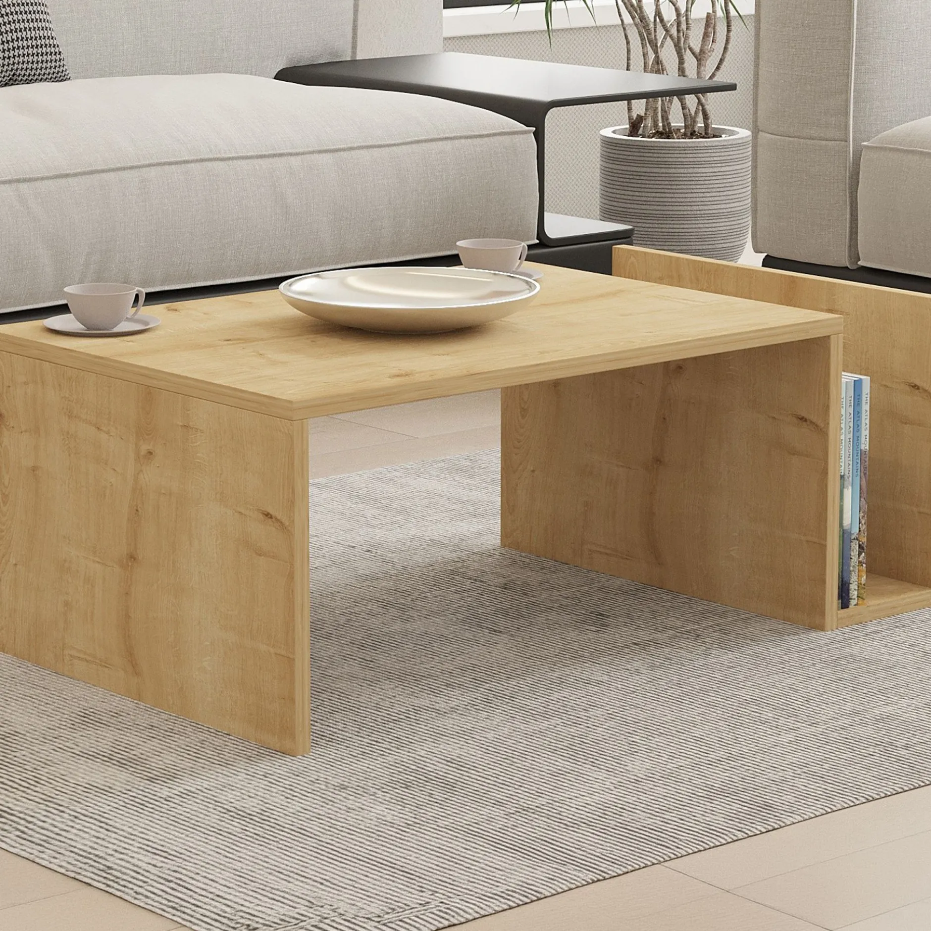 Couchtisch Memo - 100% MELAMINE - Saphireiche - 86,8 x 32,4 x 50 cm