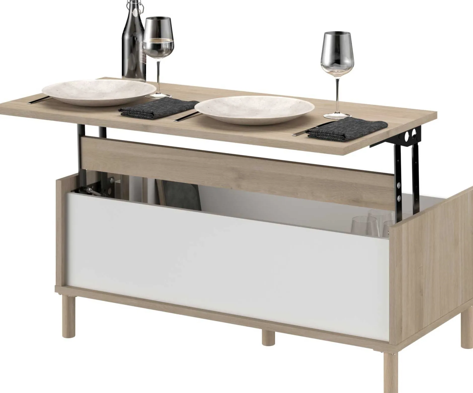 Couchtisch Morpheus - 100x50x44-65cm - mit Ablage - Eiche Dekor/Weiß