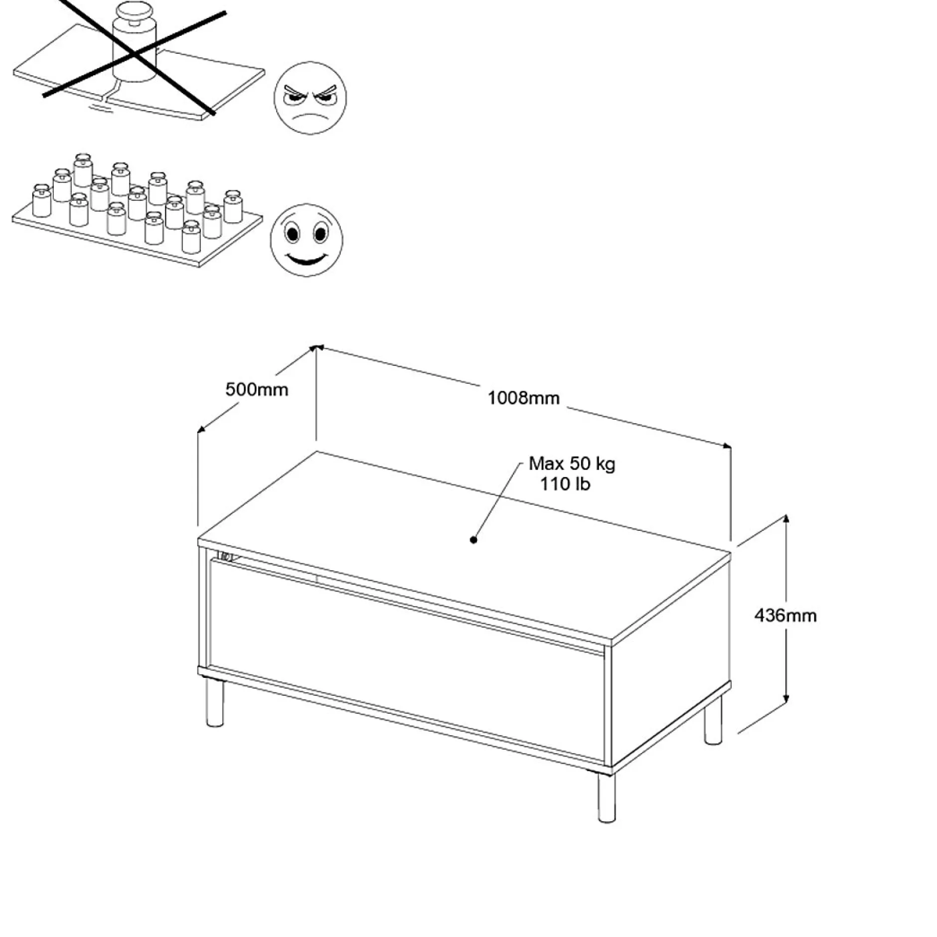 Couchtisch Morpheus - 100x50x44-65cm - mit Ablage - Eiche Dekor/Weiß