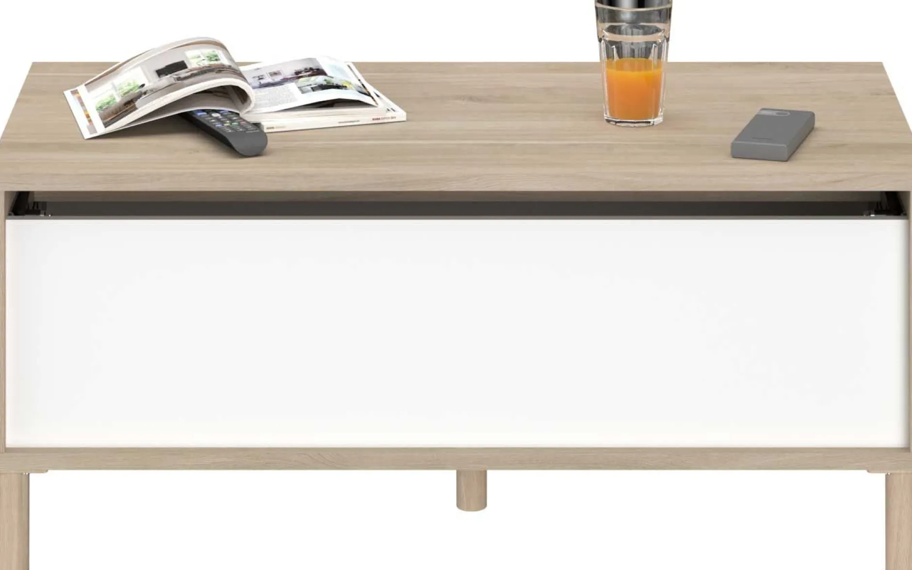 Couchtisch Morpheus - 100x50x44-65cm - mit Ablage - Eiche Dekor/Weiß