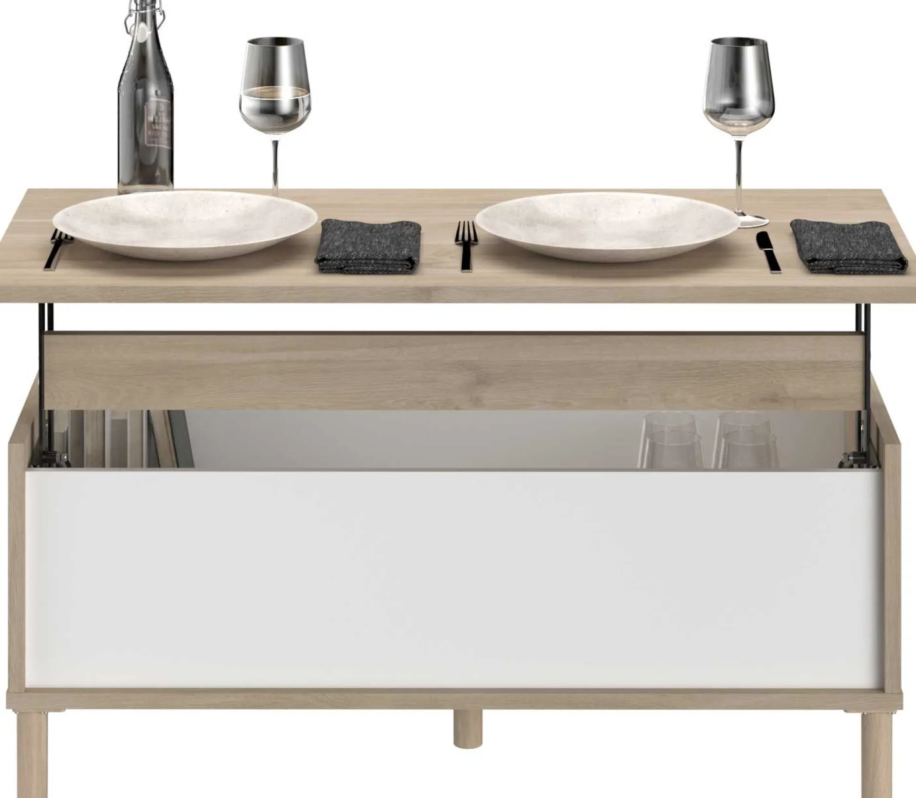 Couchtisch Morpheus - 100x50x44-65cm - mit Ablage - Eiche Dekor/Weiß