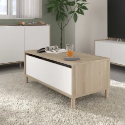Couchtisch Morpheus - 100x50x44-65cm - mit Ablage - Eiche Dekor/Weiß