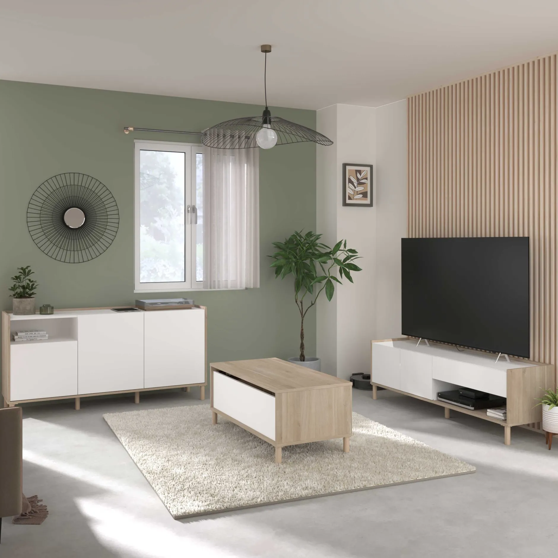 Couchtisch Morpheus - 100x50x44-65cm - mit Ablage - Eiche Dekor/Weiß